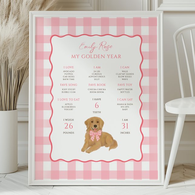 Golden Retriever Valp Hund 1:a Födelsedagsmilstolp Poster (Skapare uppladdad)
