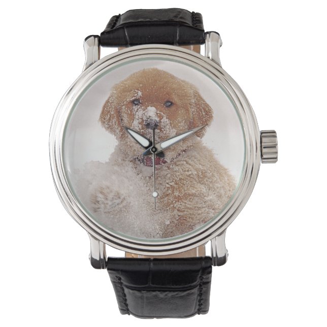 Golden Retriever-valp i snö Armbandsur (Framsida)