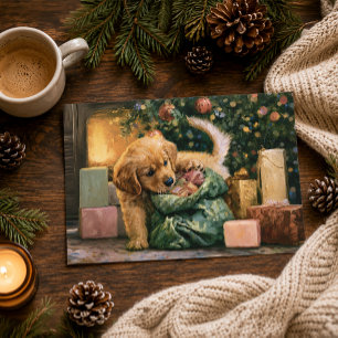 Golden Retriever Valp Julgran Christmas  Julkort