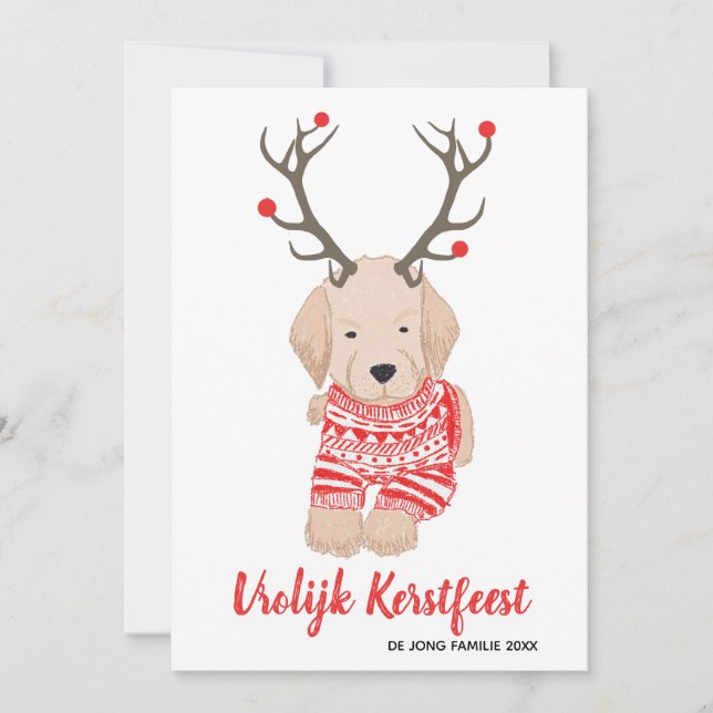 Golden Retriever Valp Kerst Jul Tröja Horn  Julkort (Framsida)