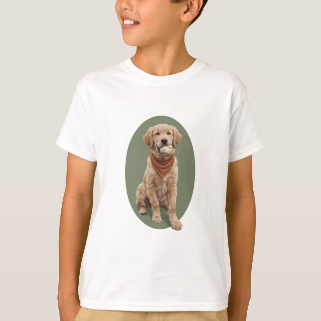 Golden Retriever Valp med Baseboll Barn T Shirt (Framsida)