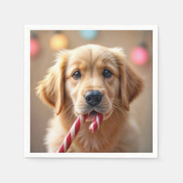 Golden Retriever Valp Med en Godisstav Pappersservett