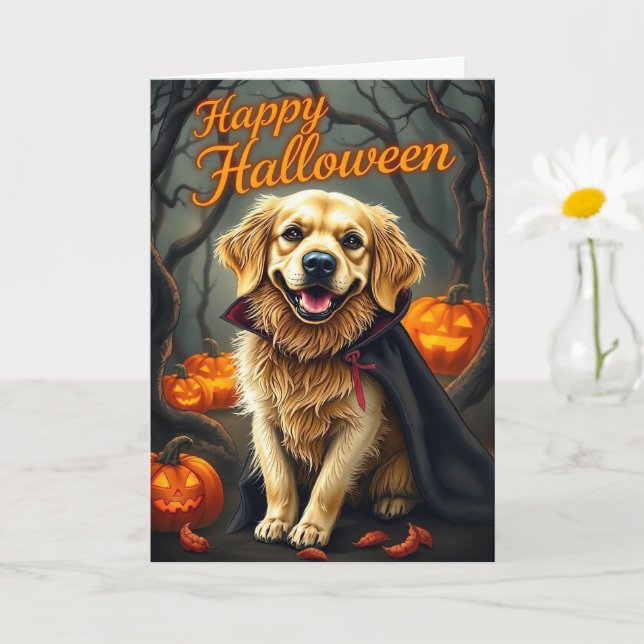 Golden Retriever-valp med pumpor Halloween  Kort (Liten växt)