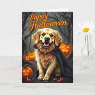 Golden Retriever-valp med pumpor Halloween  Kort