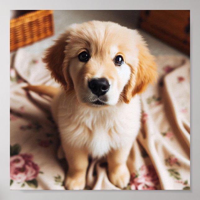 Golden Retriever-valp med söt valp ögon Poster (Framsidan)