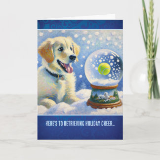 Golden Retriever-valp med tennisboll snöglob Kort