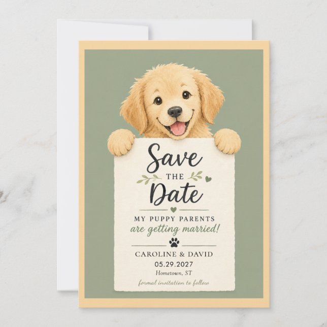 Golden Retriever Valp Söt Bröllop Spara Datumet (Framsida)