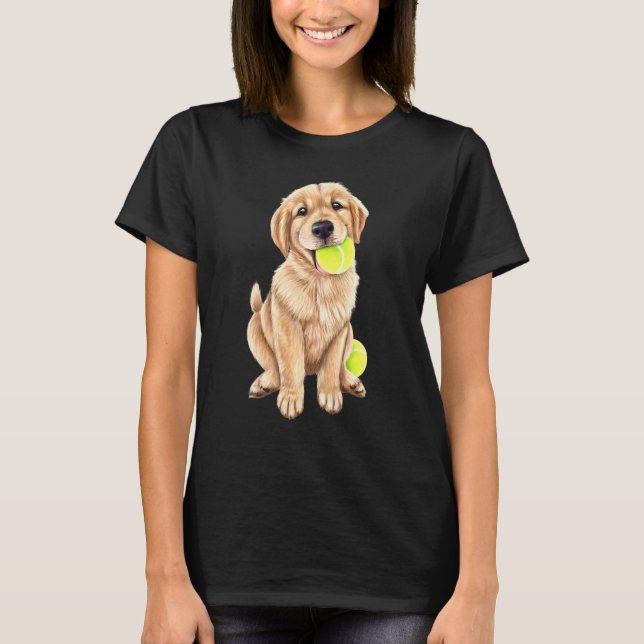 Golden Retriever-valpen med tennis Boll T Shirt (Framsida)