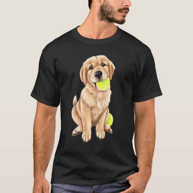 Golden Retriever-valpen med tennis Boll T Shirt (Framsida)