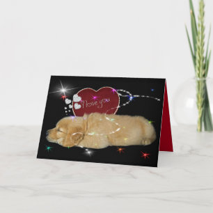 Golden Retriever-valpen med valentinhjärta Helgkort