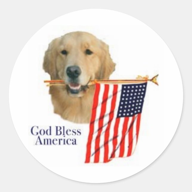 Golden Retriever Välsigna dig America Sticker Runt Klistermärke (Framsida)