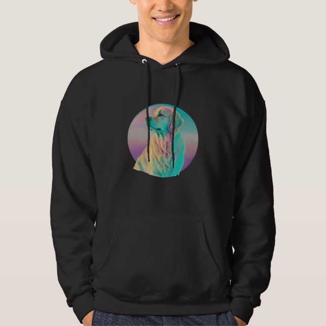 Golden Retriever Vaporwave Retrowave Aesthetic  1 Hoodie (Framsida)
