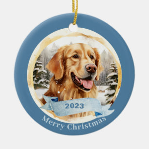 Golden Retriever vattenfärgsfärgkonst Julgransprydnad Keramik