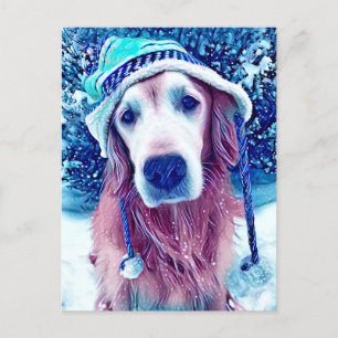 Golden Retriever Vibrant Blue Winter Önskemål Art Vykort