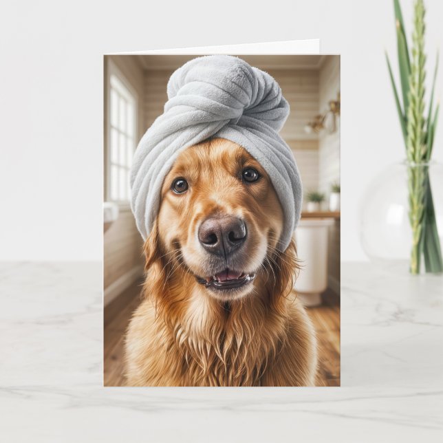 Golden Retriever vid födelsedagen: Turban Towel Kort (Framsida)