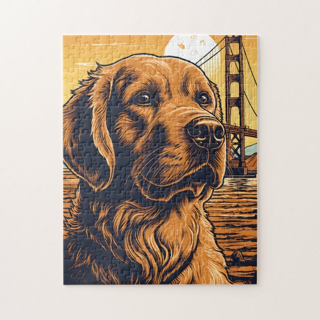 Golden Retriever vid Golden Grind Bridge Pussel (Vertikal)