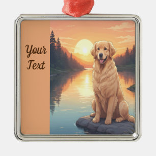 Golden Retriever vid sjö Julgransprydnad Metall