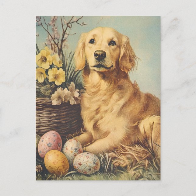 Golden Retriever Vintage Påsk Vykort (Framsida)
