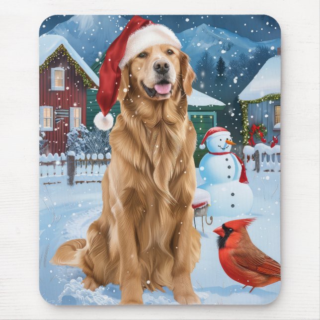 Golden Retriever Vinter Värld Julglädje Musmatta (Framsidan)