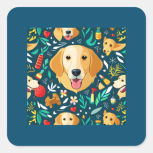 Golden Retriever-vykort Fyrkantigt Klistermärke