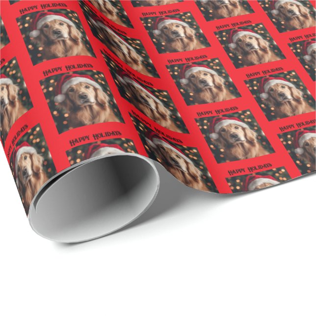 Golden Retriever W Santa Hat Gift Wrap, jul Presentpapper (Rullad Hörn)