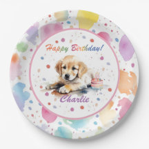 Golden Retriever Watercolor Papper Plate