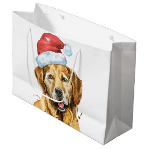 Golden Retriever Watercolor Santa