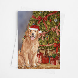 Golden Retriever Watercolor under Julgran Kort