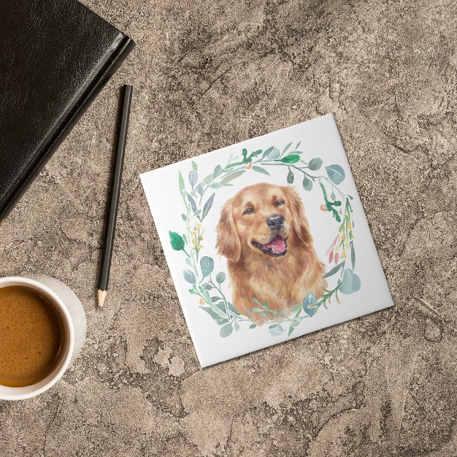 Golden Retriever Watercolor Watercolor Wand Kakelplatta (Skapare uppladdad)