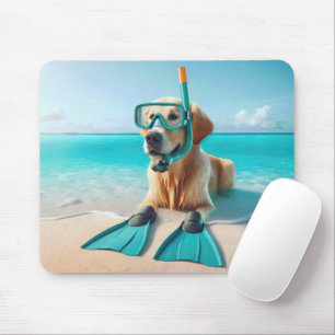 Golden Retriever Wearing Snorkel och Flippers Musmatta