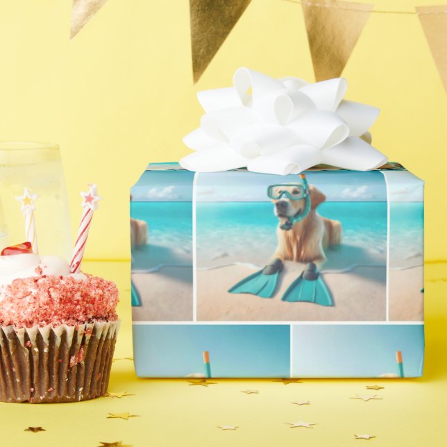 Golden Retriever Wearing Snorkel och Flippers Presentpapper (Födelsedagsfest)