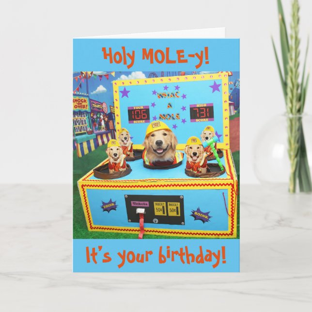 Golden Retriever Whac A Mole Birthday Kort (Framsida)