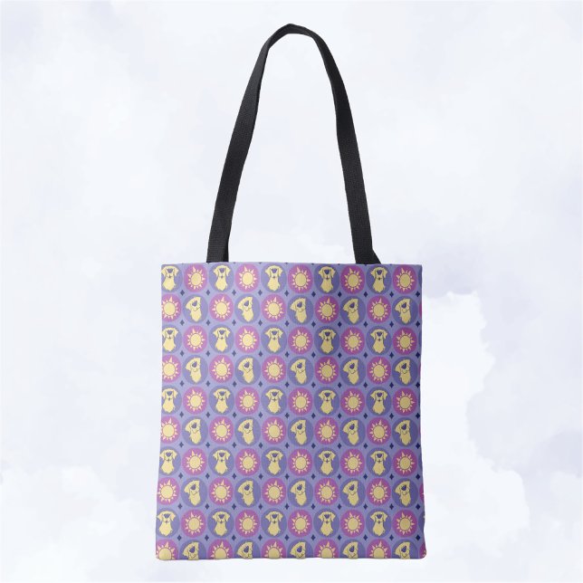 Golden Retriever Whimsical Sol Polka Dot Lila Tygkasse (Skapare uppladdad)