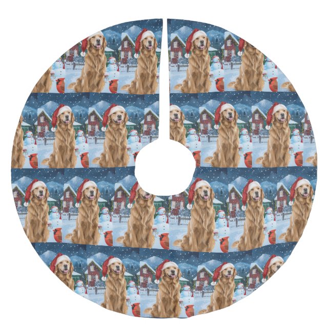 Golden Retriever Winter Wonderland jul Joy Julgransmatta Borstad Polyester (Framsidan)
