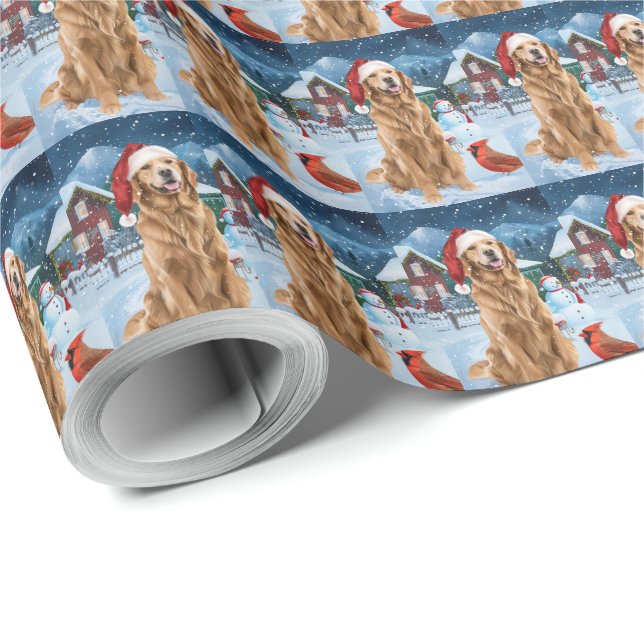 Golden Retriever Winter Wonderland jul Joy Presentpapper (Rulle Hörn)
