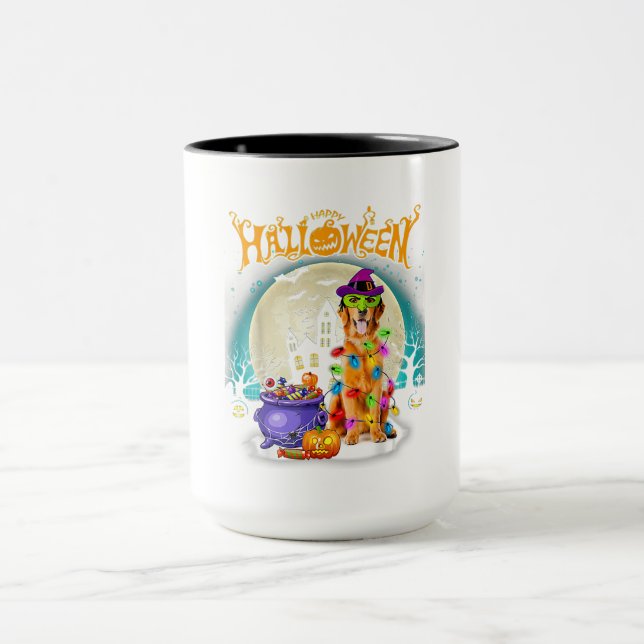 Golden Retriever Witch Costumes  Halloween Lights Mugg (Center)