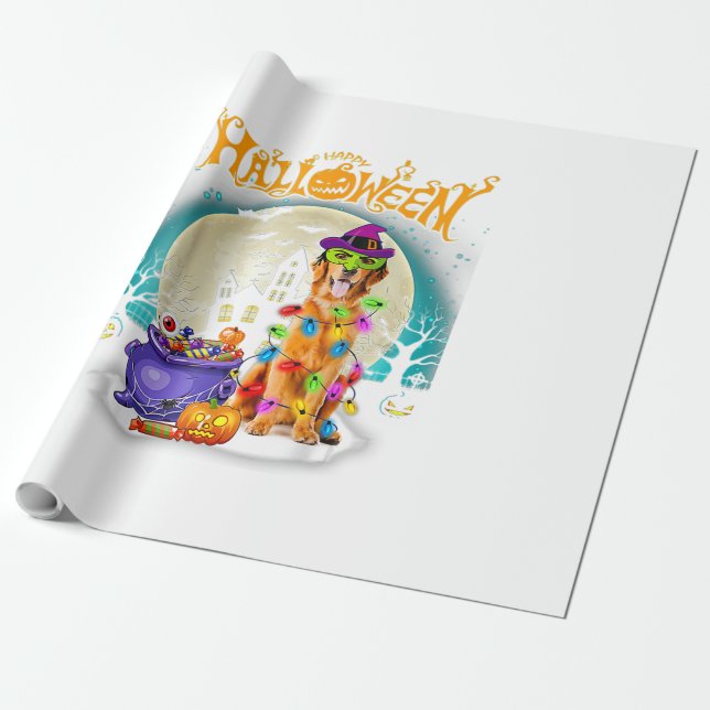 Golden Retriever Witch Costumes Halloween Ljus Presentpapper (Utrullad)