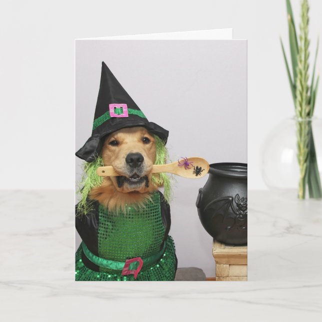 Golden Retriever Witchin'Halloween Helgkort (Framsida)