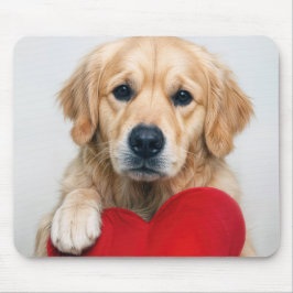 Golden Retriever With a Red Heart Pillow Musmatta