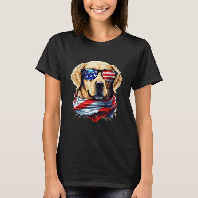 Golden Retriever With USA Sunglasses And American  T Shirt (Framsida)