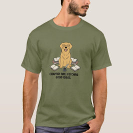 Golden Retriever Writer Reader Dark Green Graphic T Shirt