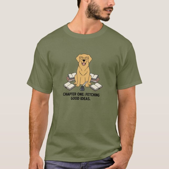 Golden Retriever Writer Reader Dark Green Graphic T Shirt (Framsida)