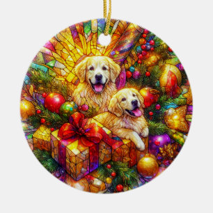 GOLDEN RETRIEVERS ~ Ceramic Ornament ~ Bright ~ Br