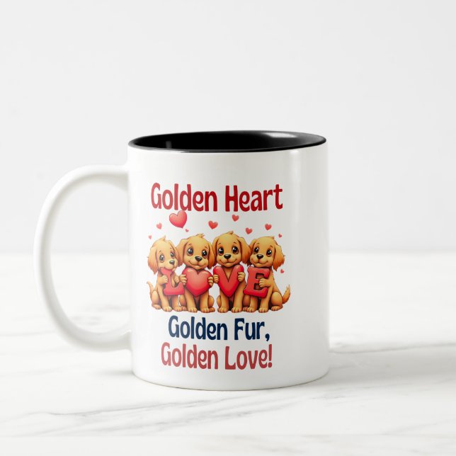 Golden Retrievers Cute Hund KÄRLEK Två-Tonad Mugg (Vänster)