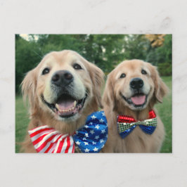 Golden Retrievers i Independence day Bow Ties Vykort