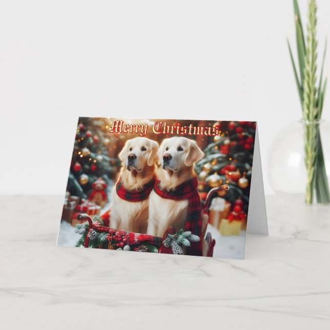 Golden Retrievers in Elegant Sled julkort Helgkort (Framsida)