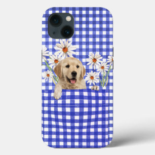 Golden Retrievers in Gingham Pocket