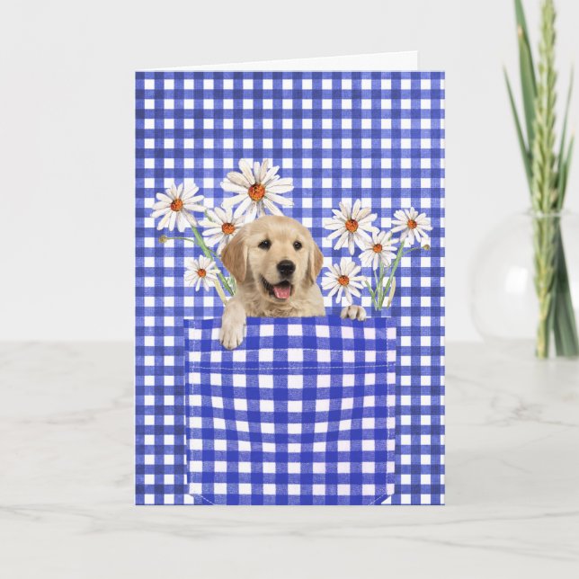 Golden Retrievers in Gingham Pocket Kort (Framsida)