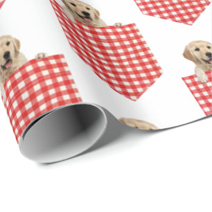 Golden Retrievers in Gingham Pocket Presentpapper