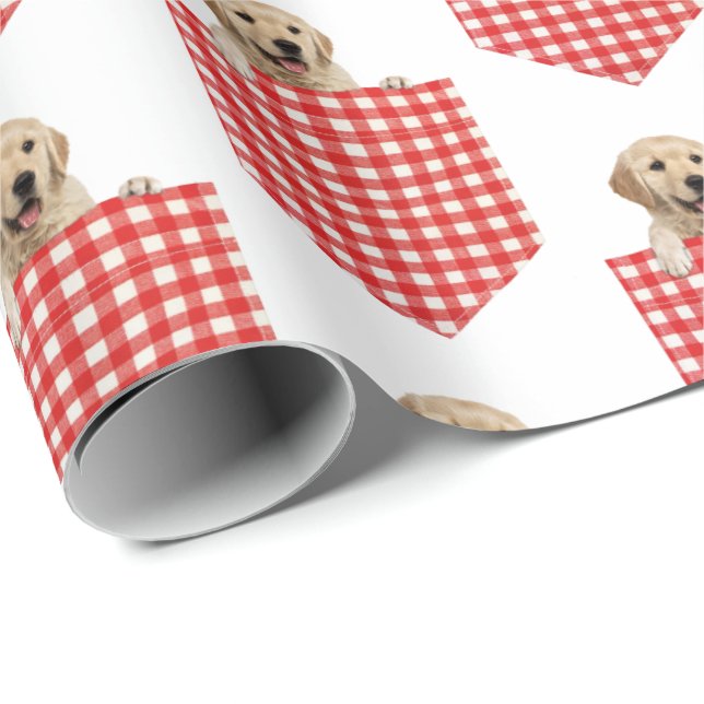 Golden Retrievers in Gingham Pocket Presentpapper (Rullad Hörn)